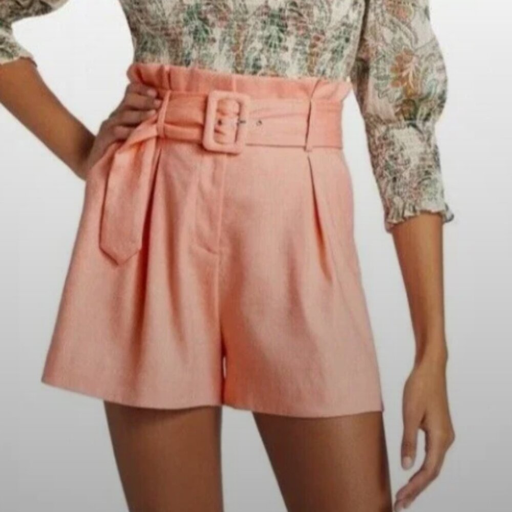 Veronica Beard Belted Ashford Linen Short in Heathered Bright Coral Size 4 $348